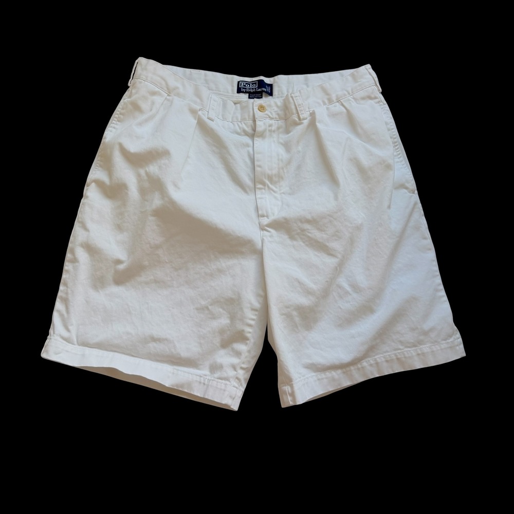 90's Polo Ralph Lauren Tyler Short 36 White Pleated Cotton Chino Shorts